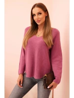 Svetr dámský z viskózy s výstřihem do V tmavě růžový Svetr dámský z viskózy s výstřihem do V tmavě růžový