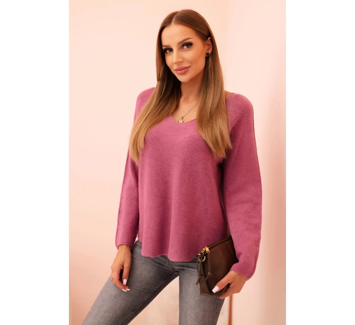 Svetr dámský z viskózy s výstřihem do V tmavě růžový Svetr dámský z viskózy s výstřihem do V tmavě růžový