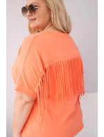 Dámská bavlněná halenka s výstřihem do V a třásněmi na zádech lososová