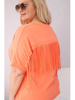 Dámská bavlněná halenka s výstřihem do V a třásněmi na zádech lososová