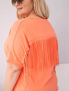 Dámská bavlněná halenka s výstřihem do V a třásněmi na zádech lososová