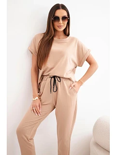 Bavlněná souprava halenka + kalhoty velbloudí