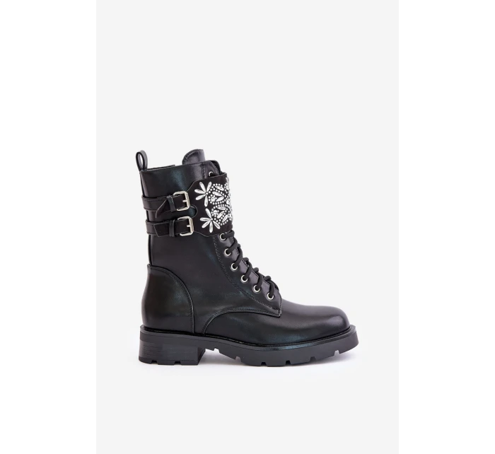 Zateplené pracovní boty s ozdobným pásem a přezkami černé model 21675949 - Boto Zateplené pracovní boty s ozdobným pásem a přezkami černé model 21675949 - Boto