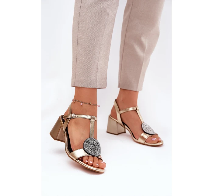 Kožené Sandály Na Podpatku S Dekorací D&A JC51-842 Zlaté