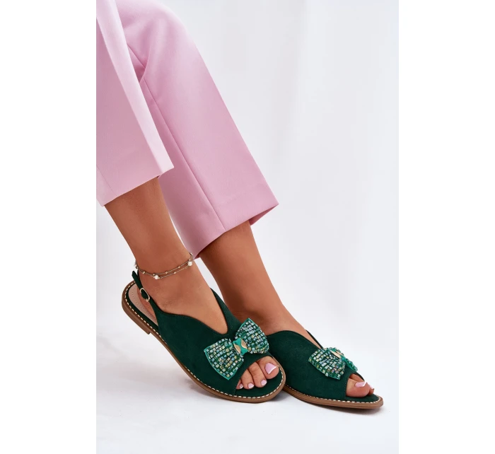 Dámské Sandály S Mašlí Na Plochém Podpatku S.Barski KV51-014 Zelené