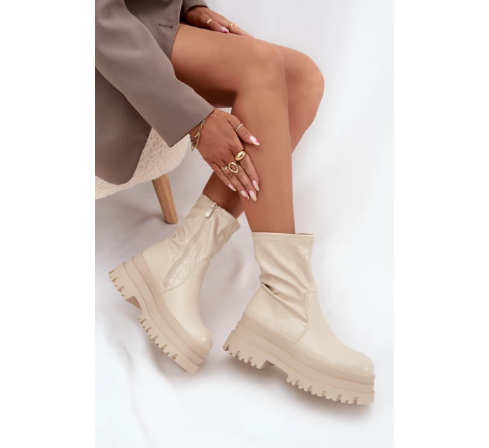Boty Na Masivní Platformě Eko Kůže Béžové model 21706981 - Boto Boty Na Masivní Platformě Eko Kůže Béžové model 21706981 - Boto