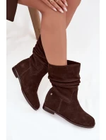 Kožené semišové dámské s řasením vyhřívané  Čokoládové model 21728415 - Maciejka