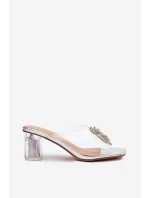 Průhledné nazouváky na podpatku s ozdobou D&A MR1037-20 stříbrné Průhledné nazouváky na podpatku s ozdobou D&A MR1037-20 stříbrné