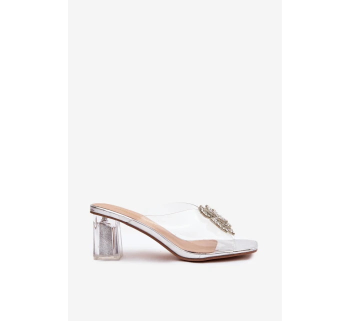 Průhledné nazouváky na podpatku s ozdobou D&A MR1037-20 stříbrné Průhledné nazouváky na podpatku s ozdobou D&A MR1037-20 stříbrné