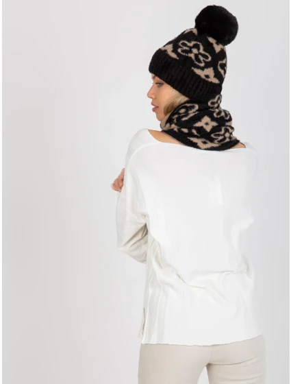 Tunelová šála AT KM CM 331 černá a béžová Tunelová šála AT KM CM 331 černá a béžová