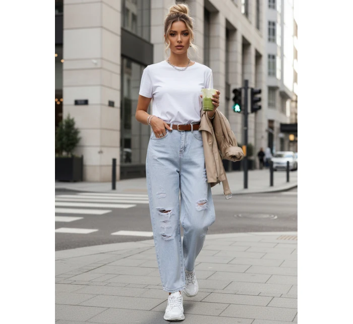 Dámské pytlovité džíny s odřením světle modré FashionStreet UY2889