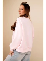 Dámská mikina s výšivkou volného střihu máslová cukrová růžová