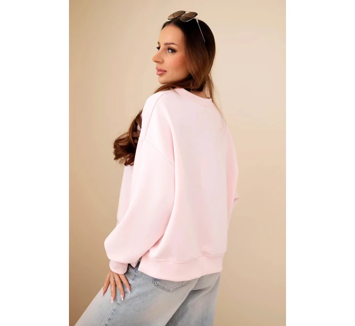 Dámská mikina s výšivkou volného střihu máslová cukrová růžová