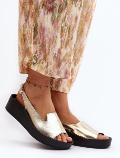 Zazoo 2893 Dámské kožené sandály na tlusté podrážce zlaté