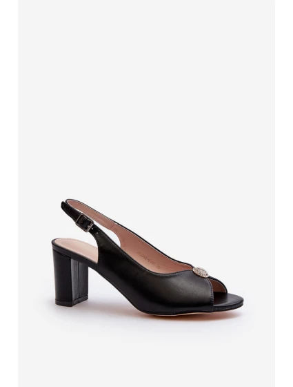Elegantní Sandály Na Podpatku S Ozdobou Černé model 21654053 - EVENTO