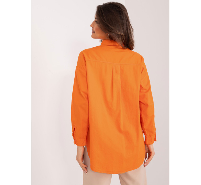 Oranžová bavlněná dámská košile s kapsou