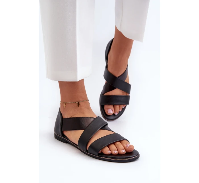 Kožené sandály s lemem, Black Puglia Kožené sandály s lemem, Black Puglia