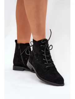 Dámské šněrovací kotníkové botky s perforovaným vzorem – černé S.Barski