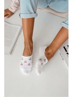 Dámské mikro-kotníkové bavlněné ponožky Malé višně – bílé