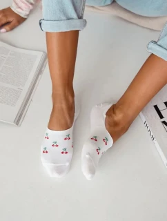 Dámské mikro-kotníkové bavlněné ponožky Malé višně – bílé