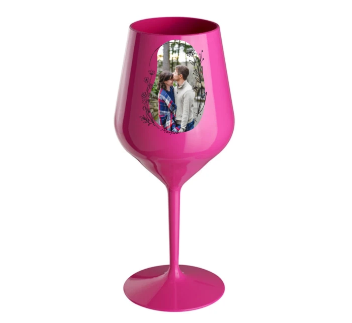 Personalizovaná nerozbitná sklenice s květinový ohraničením 