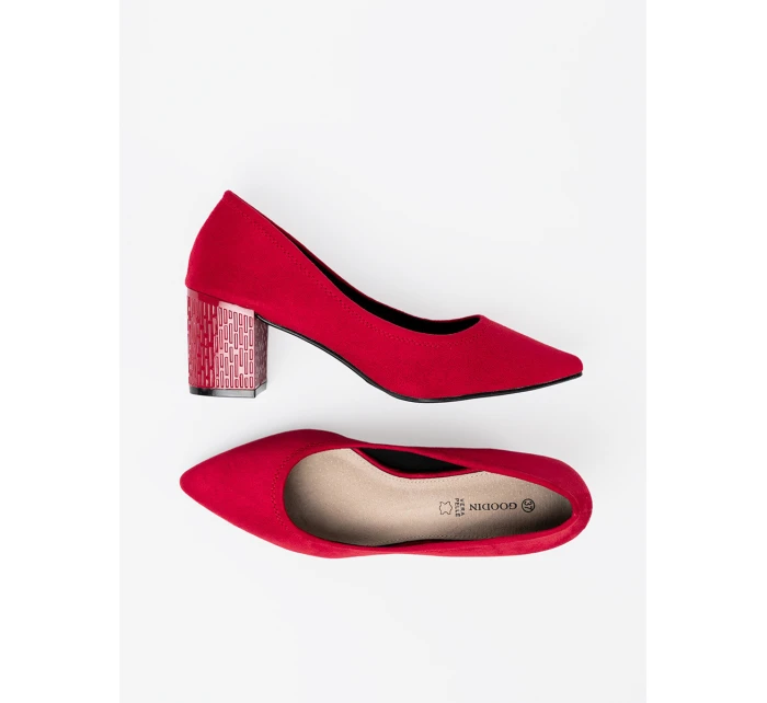 Designové dámské červené  lodičky na širokém podpatku