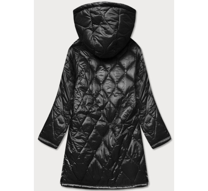 Černá prošívaná dámská oversize bunda s kapucí (AG5-010)