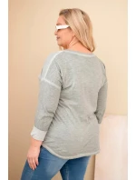 Dámská blůza Plus Size s nápisem a perlami khaki