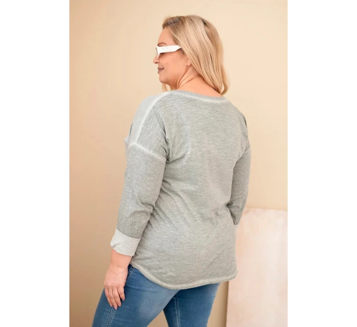 Dámská blůza Plus Size s nápisem a perlami khaki