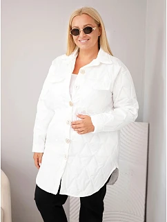 Dámská bunda Plus Size prošívaná s límcem a kapsami bílá