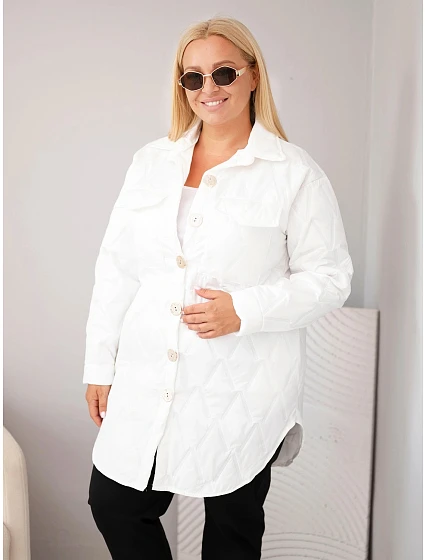 Dámská bunda Plus Size prošívaná s límcem a kapsami bílá