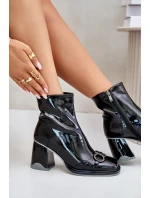 Lakované botky na podpatku z podšívkou a ozdobou MR880-021 černé D&A