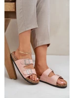Textilové pantofle na korkové podrážce s přezkami růžové Atera Textilové pantofle na korkové podrážce s přezkami růžové Atera