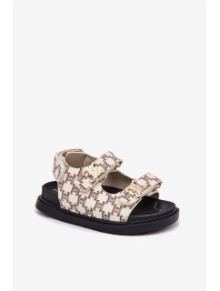 Dětské Sandály Na Suchý Zip Se Zlatými Detaily Béžové Cavina
