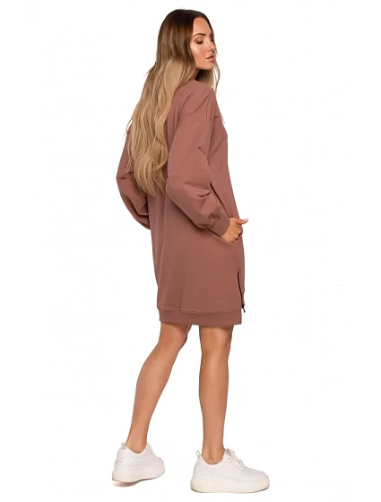 model 18004077 Svetrová tunika se zipy čokoládová - Moe