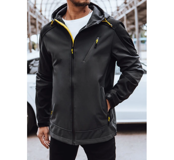 Pánský softshell s kapucí tmavě šedý FashionStreet TX4468