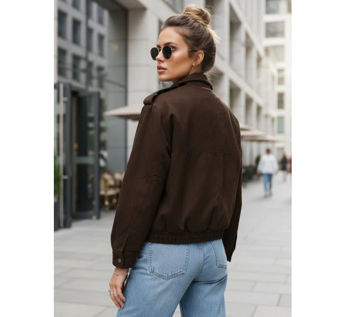 FashionStreet dámská semišová bunda bomber v čokoládové barvě TY5571