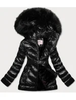 Černá lesklá zimní bunda s mechovitou kožešinovou podšívkou (w673) Černá lesklá zimní bunda s mechovitou kožešinovou podšívkou (w673)