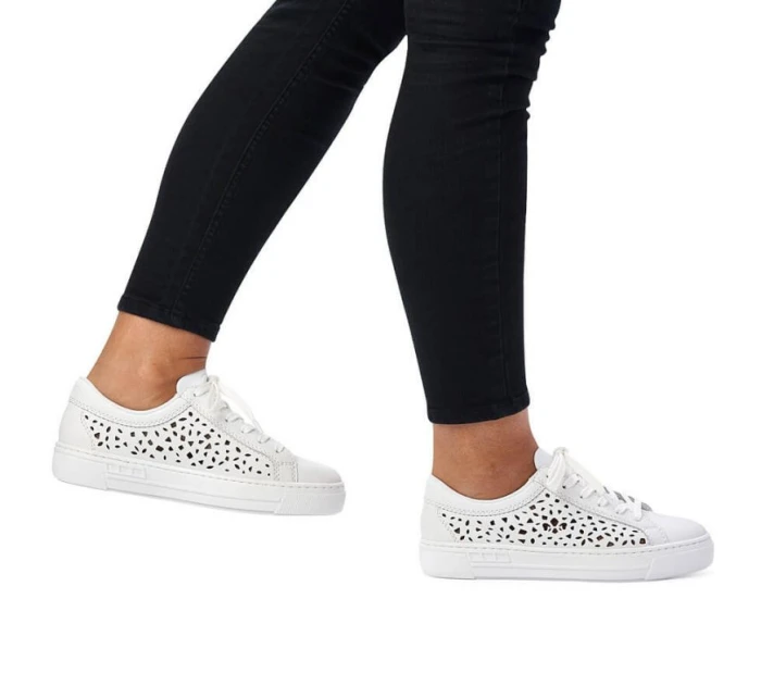 Skórzane buty W białe model 22018131 - Rieker