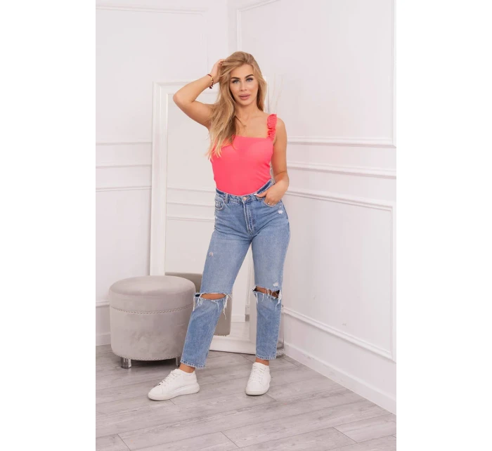 Halenka s volánky bez ramínek růžová neonová