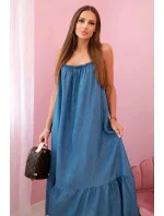 Dámské šaty na ramínka s volánem Tmavý denim