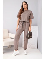 Dámský bavlněný komplet, halenka s krátkým rukávem a teplákové kalhoty fango