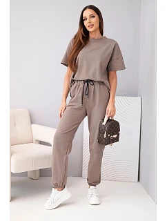 Dámský bavlněný komplet, halenka s krátkým rukávem a teplákové kalhoty fango