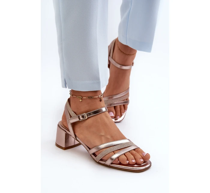 Dámské sandály na nízkém podpatku z ekokůže model 21659173 stříbrné - SERGIO LEONE