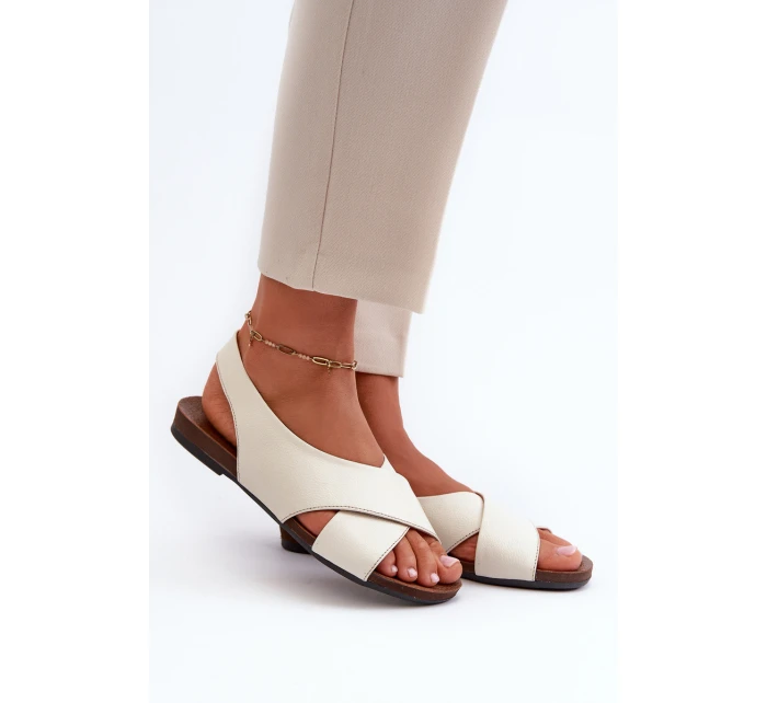 Dámské Kožené Sandály Béžové model 21664492 - Zazoo