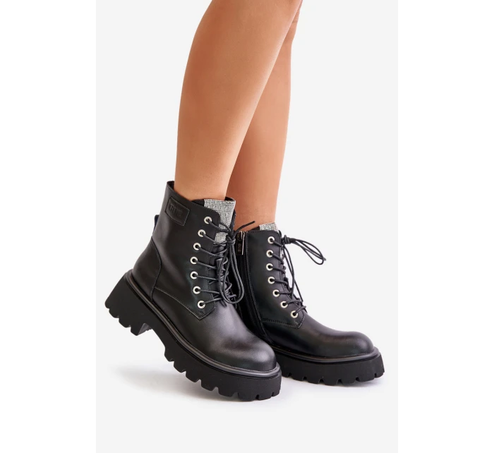 Zateplené Kožené Botky Pracovníky Pro Ženy S Krystaly GOE OO2N4125 Černé Zateplené Kožené Botky Pracovníky Pro Ženy S Krystaly GOE OO2N4125 Černé