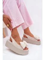 Dámské Kožené Sandály Na Platformě S Mašlí model 21701869 Béžové - CheBello