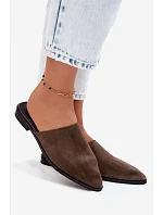 Kožené semišové pantofle dámské ploché  khaki model 22133760 - D&A