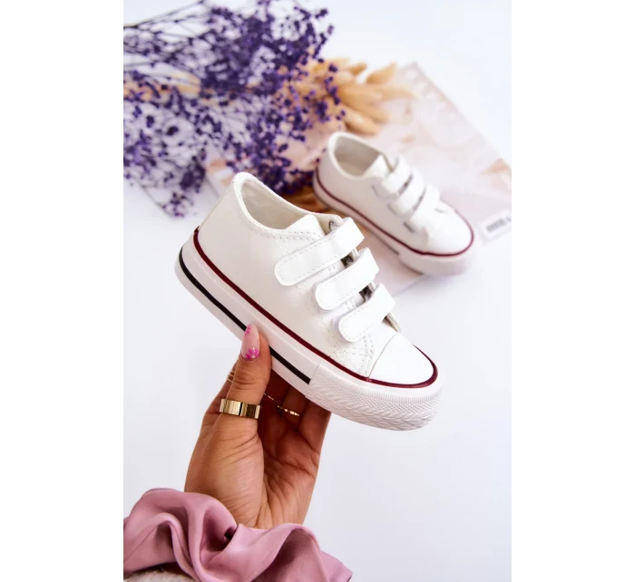 Dětské Kůže tenisky se suchým zipem Bílé Foster