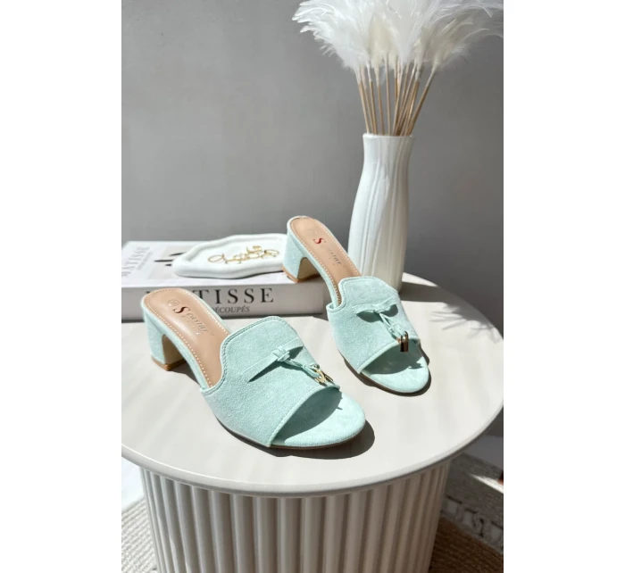 Dámské pantofle s eko semišovými vysokými podpatky, mátová Jemenna Dámské pantofle s eko semišovými vysokými podpatky, mátová Jemenna